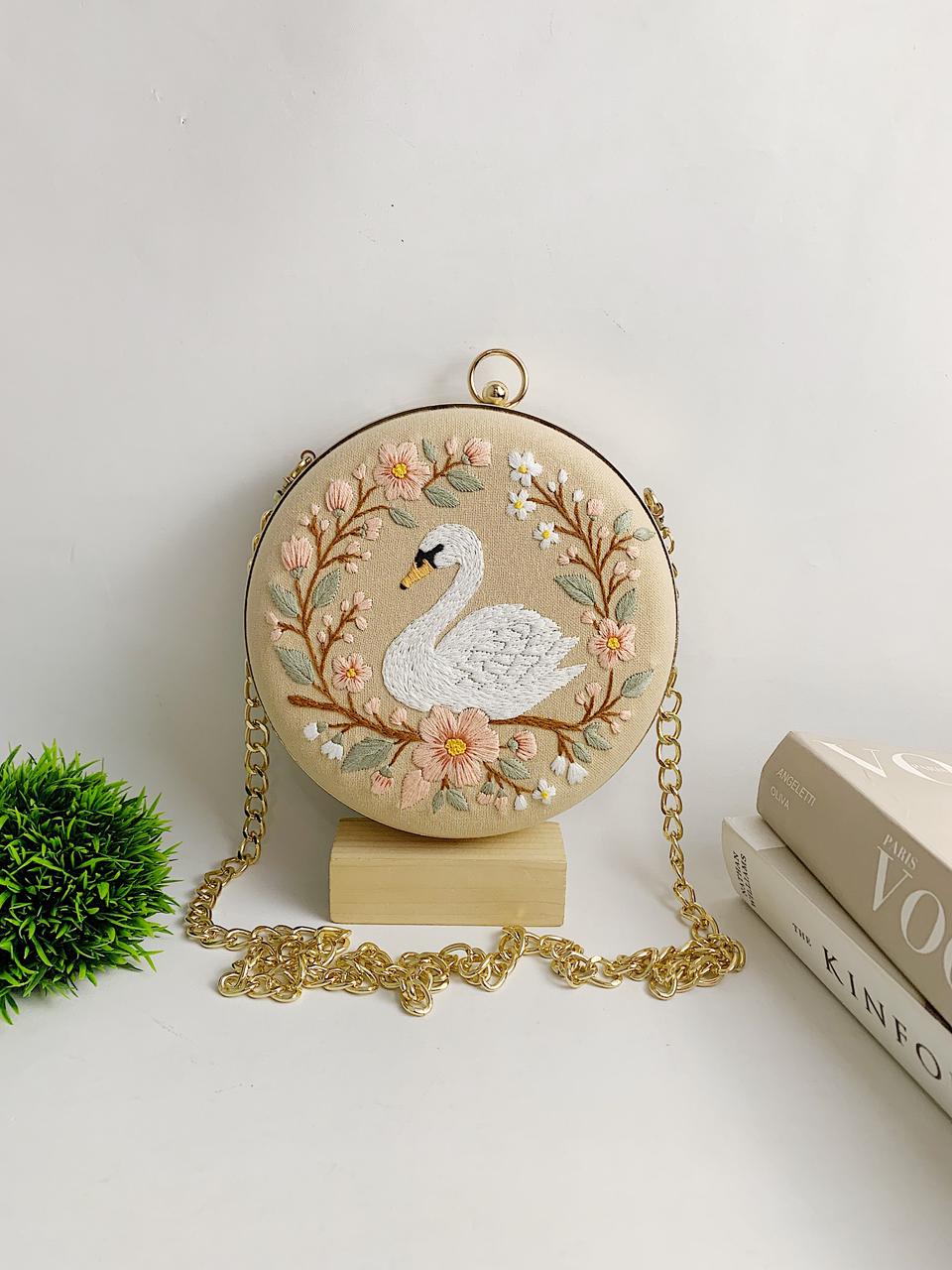 Twin Birds Clutch Bag Embroidery